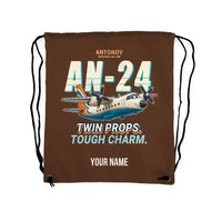 Thumbnail for Antonov An-24 - Drawstring Bag - Cartoon + Name - Brown