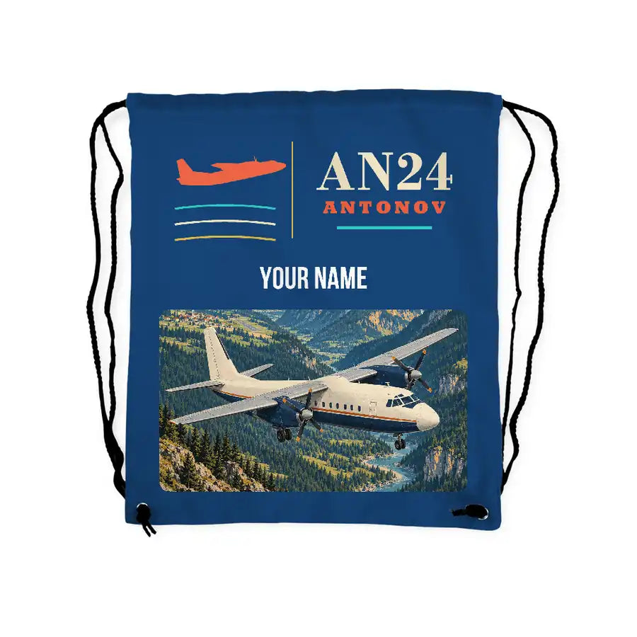 Antonov An-24 - Drawstring Bag - Classic + Name - Blue