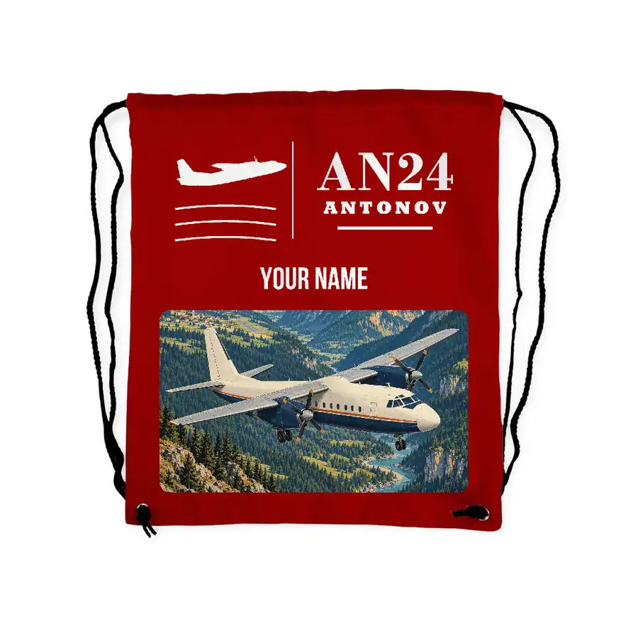 Antonov An-24 - Drawstring Bag - Classic + Name - Red