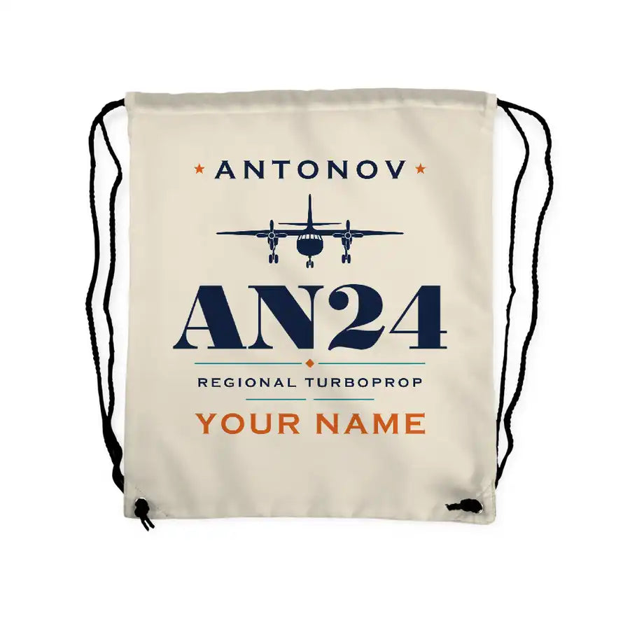 Antonov An-24 - Drawstring Bag - Heritage + Name - Beige