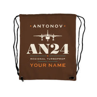 Thumbnail for Antonov An-24 - Drawstring Bag - Heritage + Name - Brown