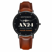 Thumbnail for Antonov An-24 - Heritage + Name - Slim Leather - Black and Brown Leather Strap