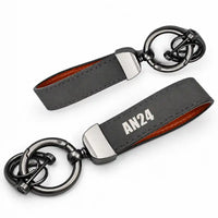 Thumbnail for Antonov An-24 - Leather Key Chain - Horseshoe Buckle - Tag - Gray