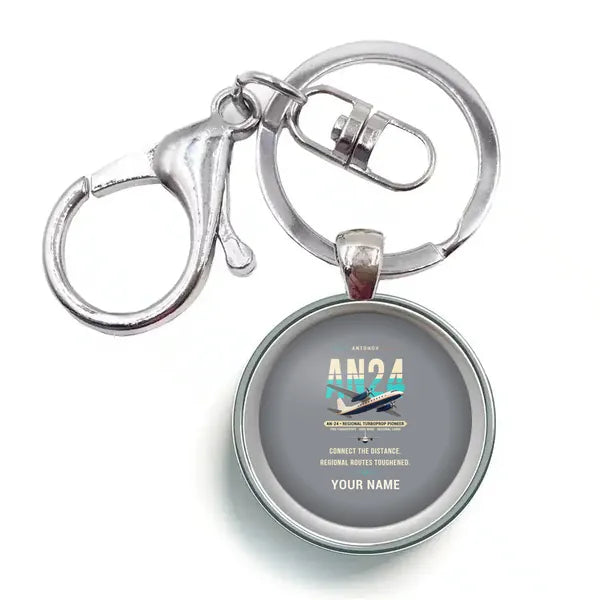 Antonov An-24 - Original + Name - Circle Key Chain - Gray
