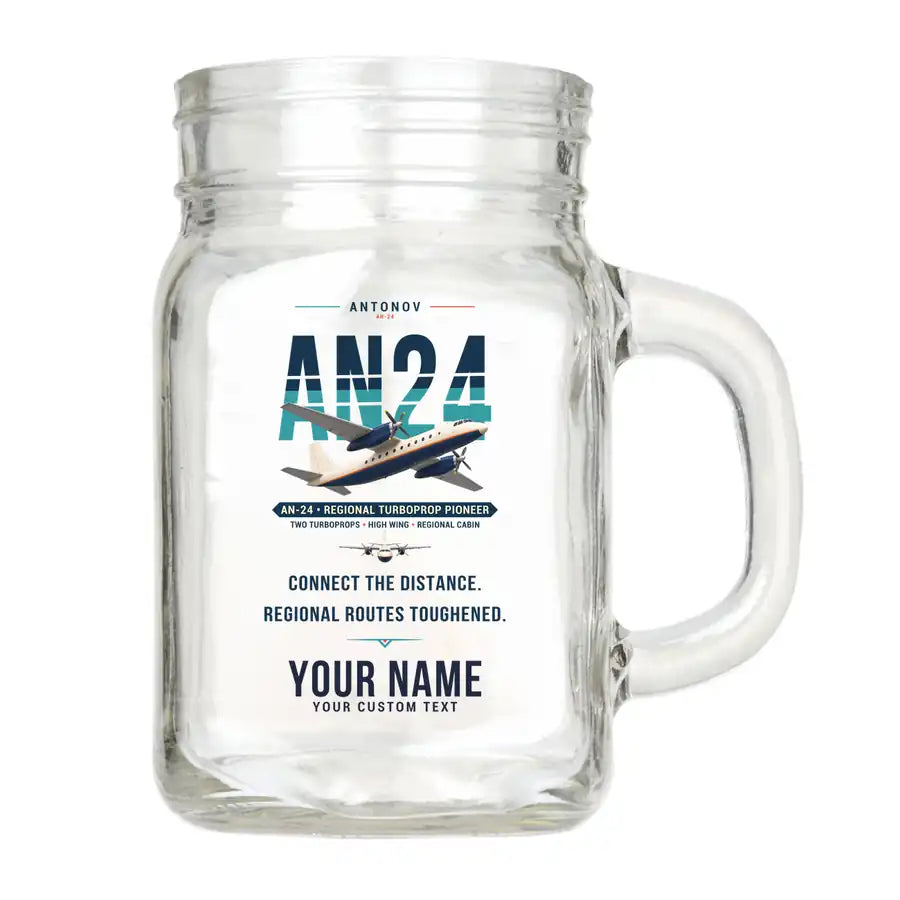 Antonov An-24 - Original + Name - Cocktail Glass (Mason Jar)