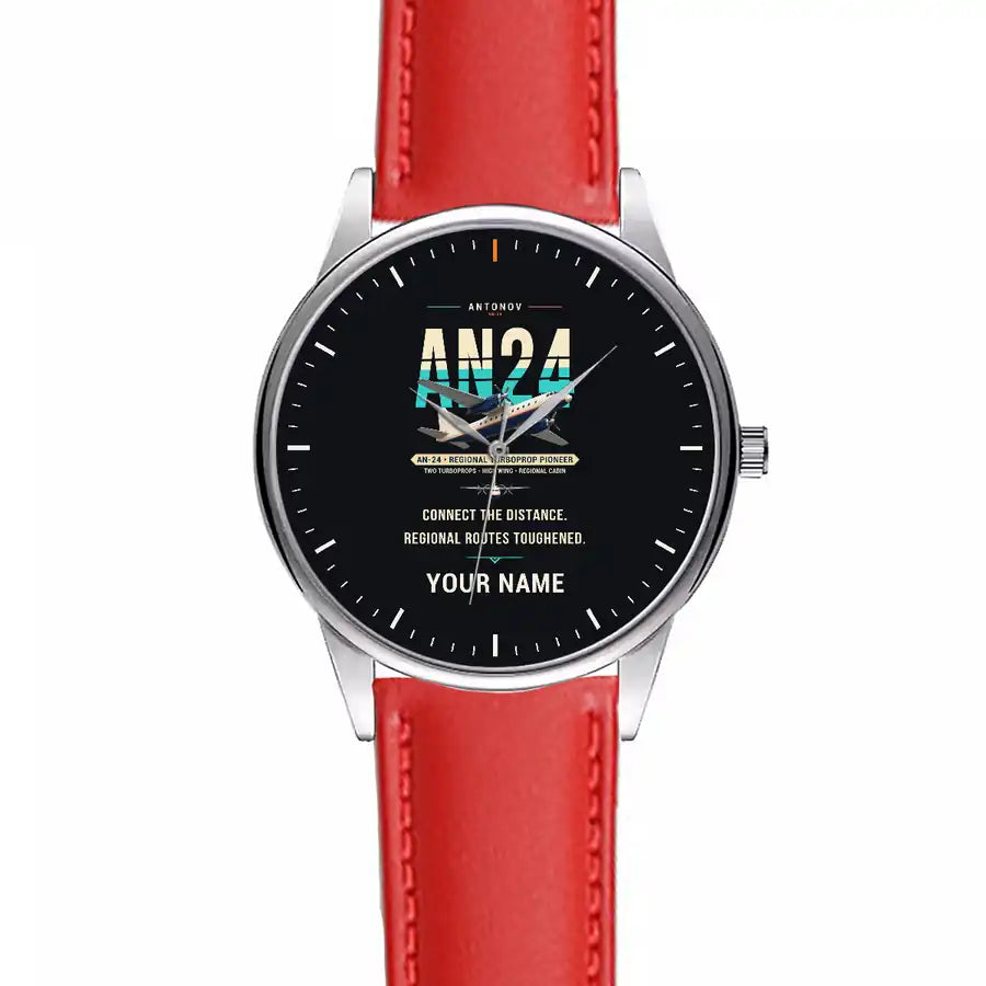 Antonov An-24 - Original + Name - Leather Strap - Red Leather Strap