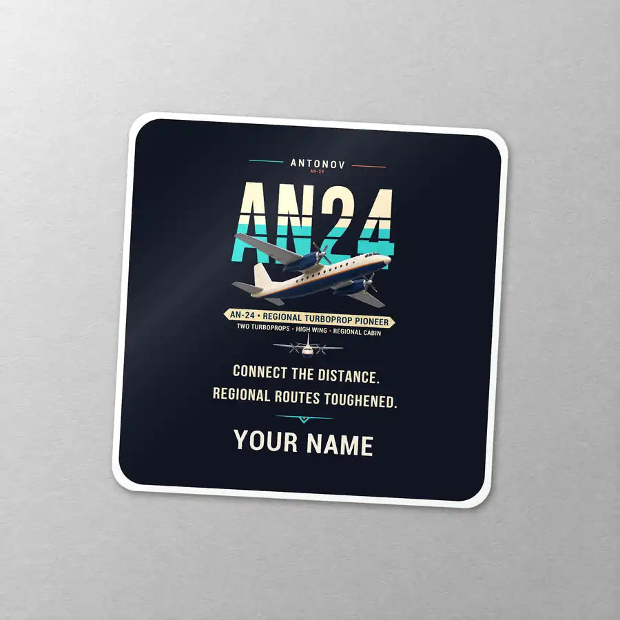 Antonov An-24 - Original + Name - Square Sticker - Close-up