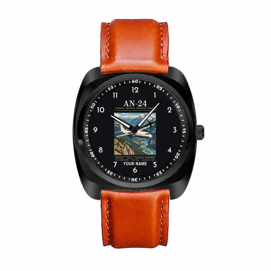 Antonov An-24 - Poster + Name - Luxury Cushion - Black and Light Brown Strap