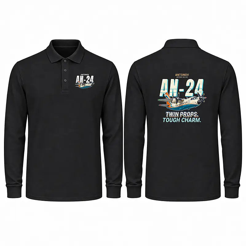Antonov An-24 Premium Polo T-Shirts - Cartoon - Long Sleeve - Black