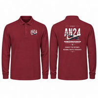 Thumbnail for Antonov An-24 Premium Polo T-Shirts - Original - Long Sleeve - Dark Red