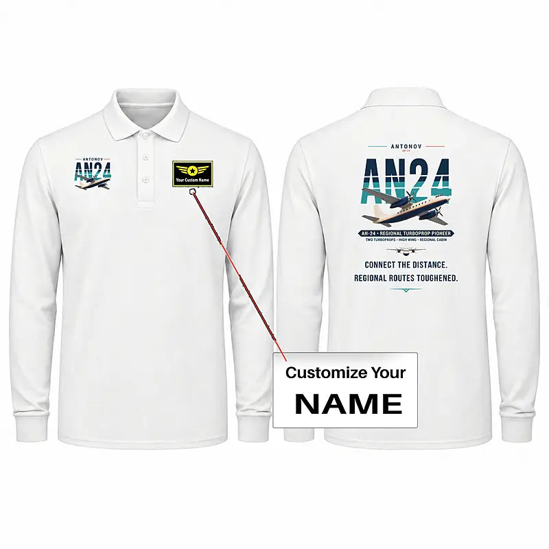 Antonov An-24 Premium Polo T-Shirts - Original + Name - Long Sleeve - White