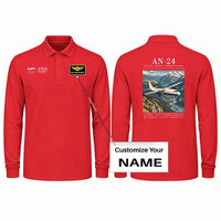Thumbnail for Antonov An-24 Premium Polo T-Shirts - Poster + Name - Long Sleeve - Red