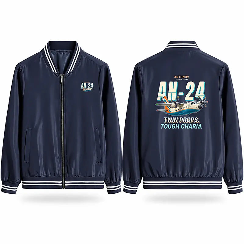 Antonov An-24 Stylish Jackets - Baseball Collar - Cartoon - Navy Blue