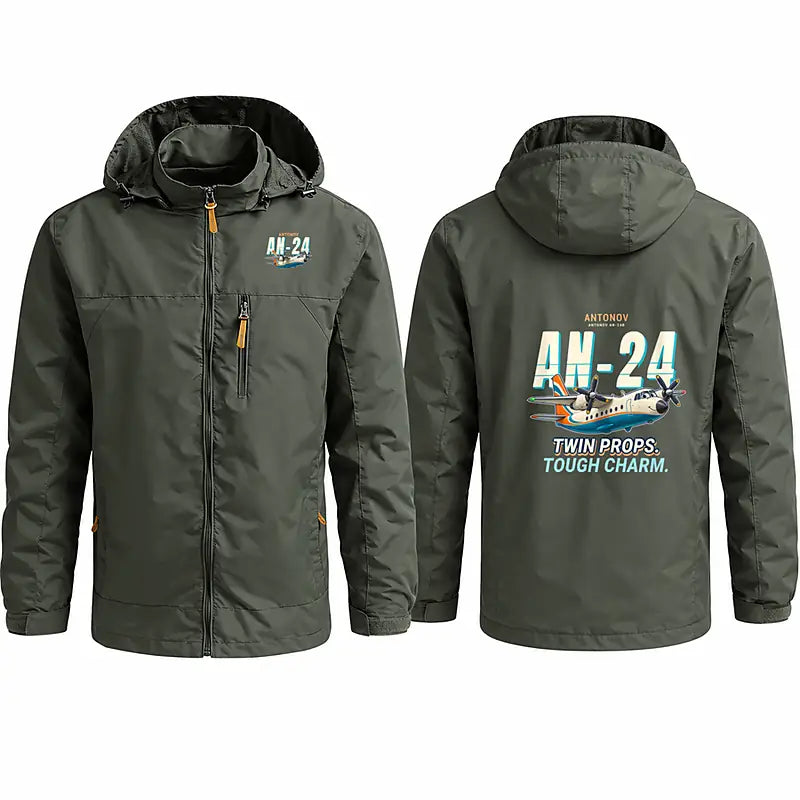 Antonov An-24 Stylish Jackets - Hooded Windbreaker - Cartoon - Olive Green
