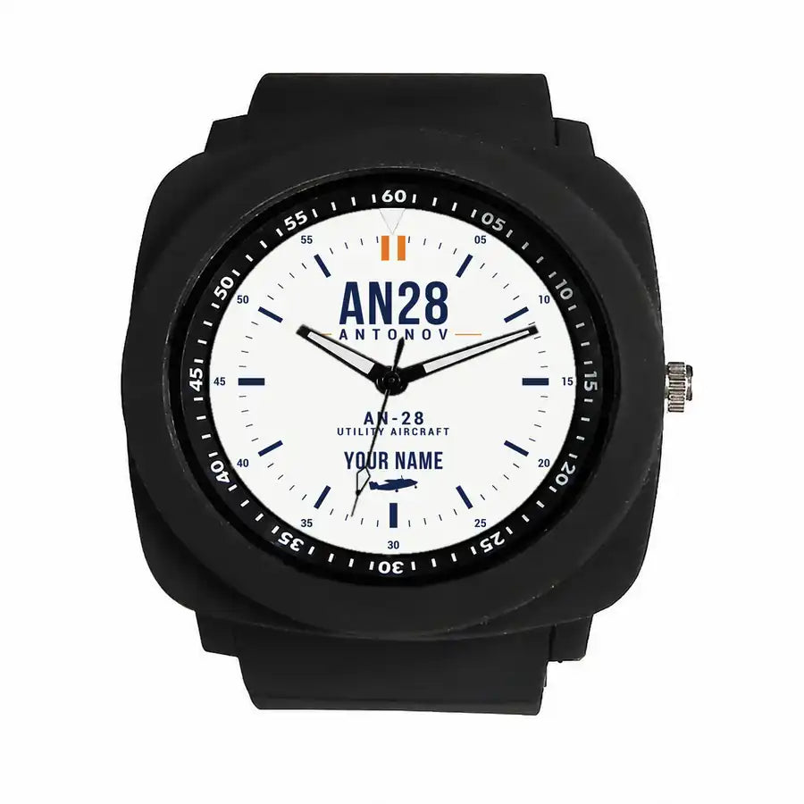 Antonov An-28 - Classic - White + Name - Rubber Strap - Black