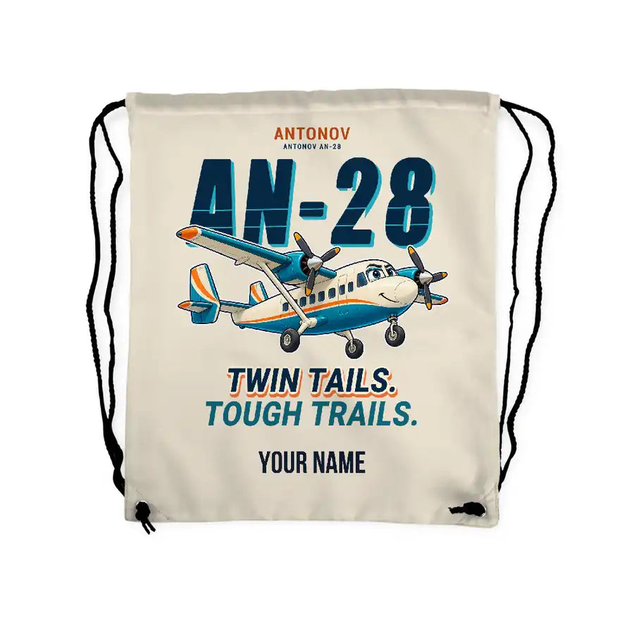 Antonov An-28 - Drawstring Bag - Cartoon + Name - Beige