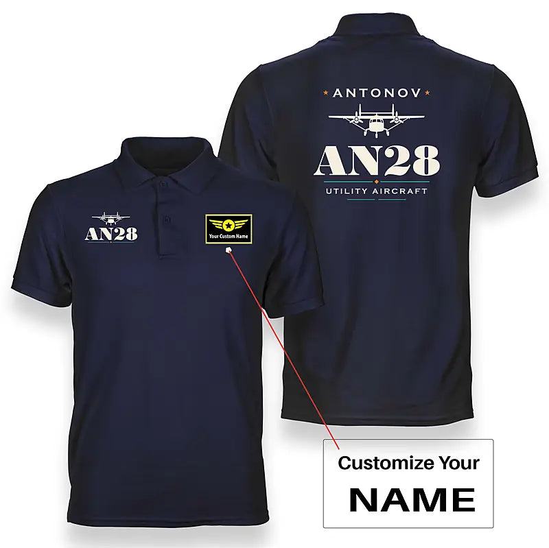 Antonov An-28 - Heritage - Double-Side Polo - Navy Blue + Name