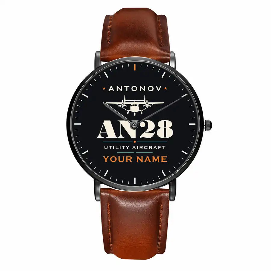 Antonov An-28 - Heritage + Name - Slim Leather - Black and Brown Leather Strap
