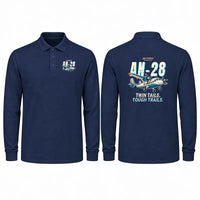Thumbnail for Antonov An-28 Premium Polo T-Shirts - Cartoon - Long Sleeve - Dark Blue