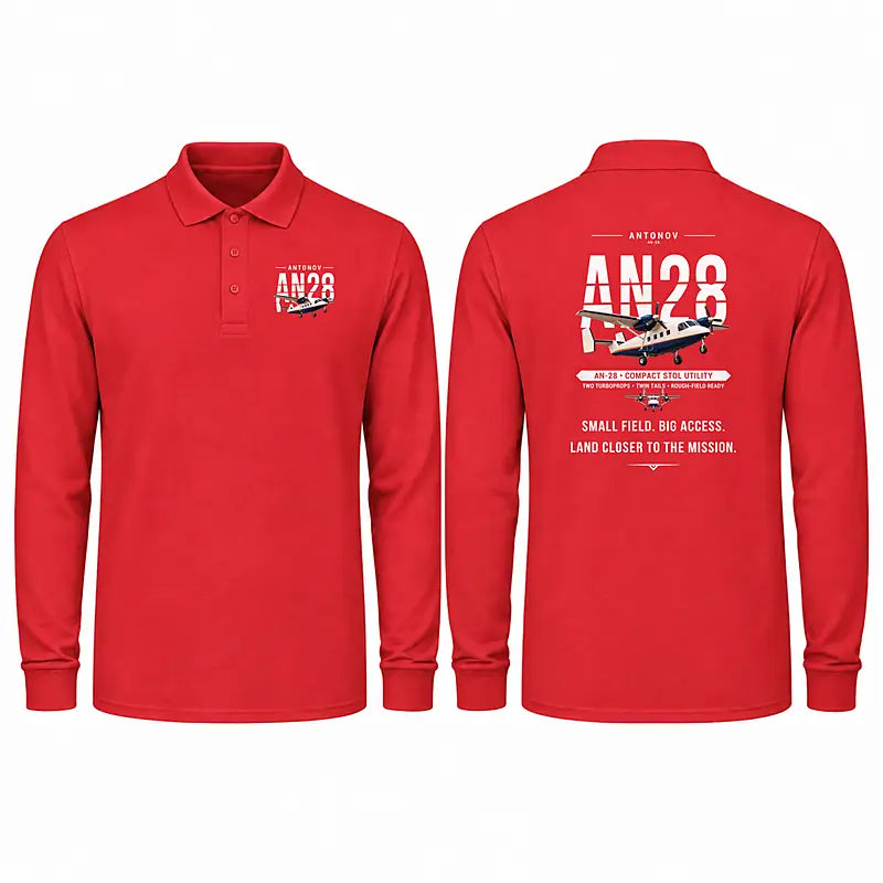 Antonov An-28 Premium Polo T-Shirts - Original - Long Sleeve - Red