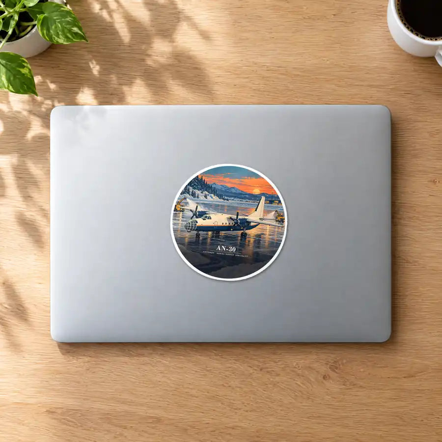 Antonov An-30 - 3D - Circle Sticker - MacBook