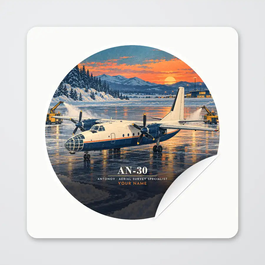 Antonov An-30 - 3D + Name - Circle Sticker - Peel