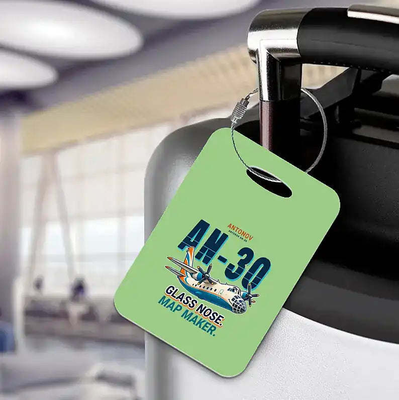 Antonov An-30 - Cartoon - Luggage Tag - Light Green