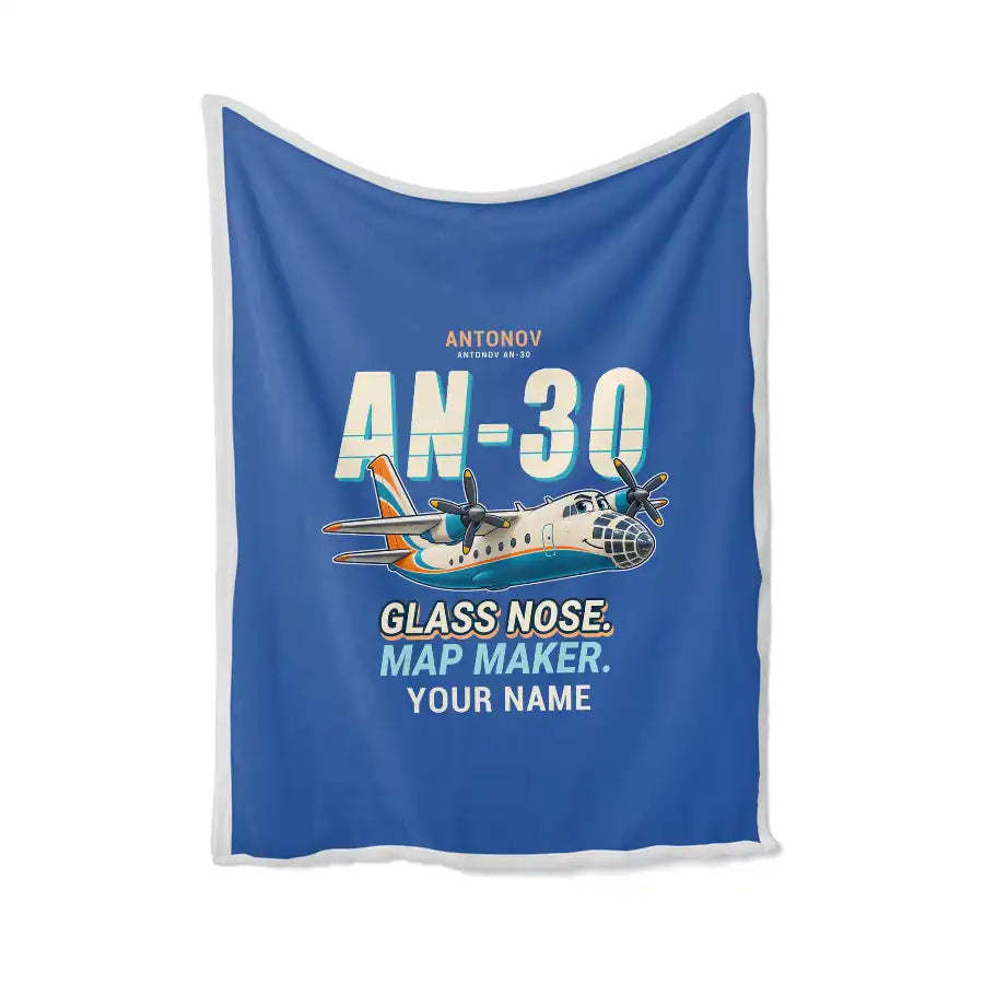 Antonov An-30 - Cartoon + Name - Blanket - Blue