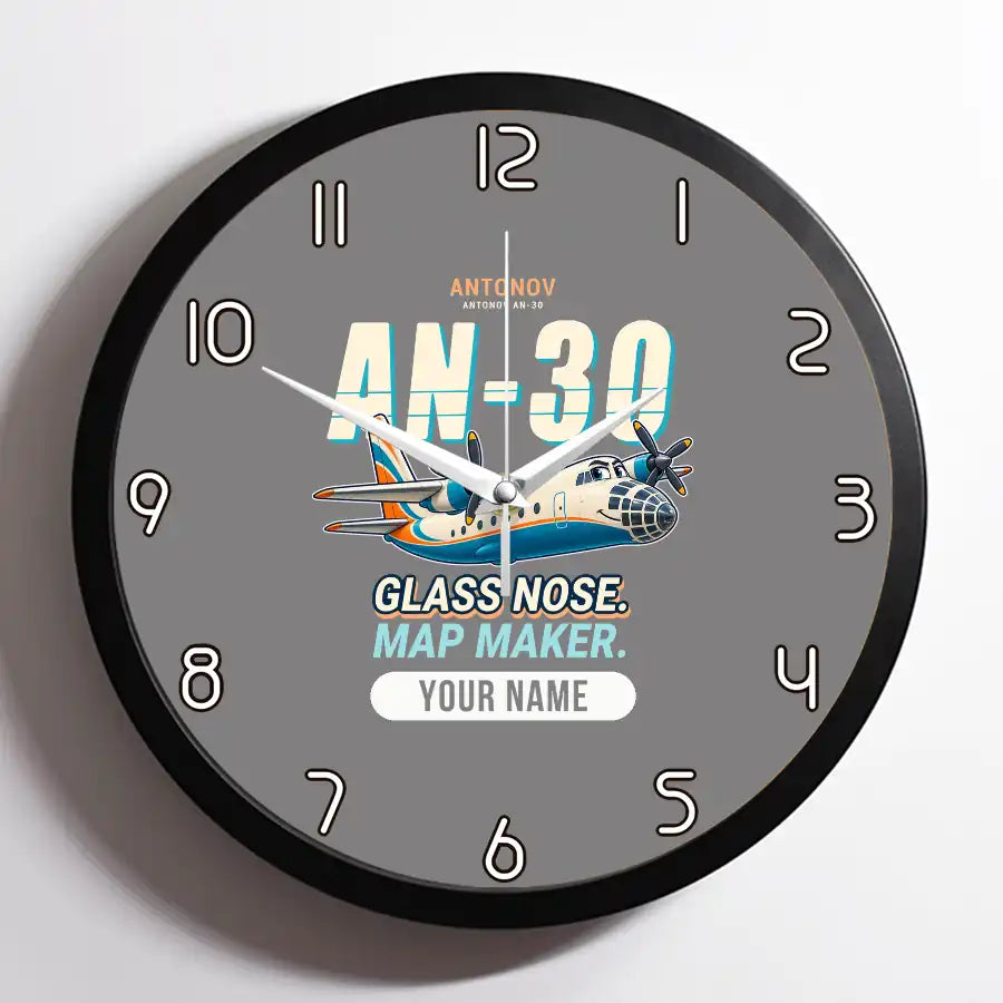 Antonov An-30 - Cartoon + Name - Framed - Gray