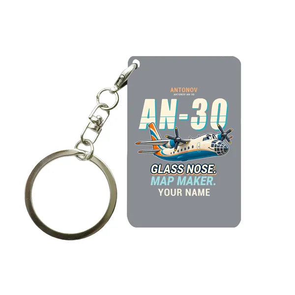 Antonov An-30 - Cartoon + Name - Key Chain - Gray