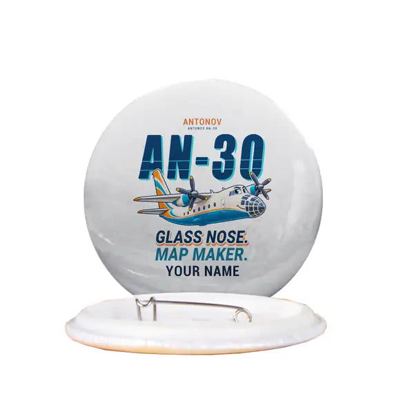 Antonov An-30 - Cartoon + Name - Pin - White