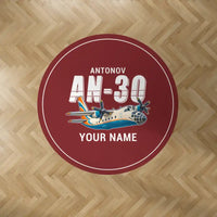 Thumbnail for Antonov An-30 - Cartoon + Name - Round Carpet - Dark Red