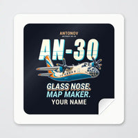 Thumbnail for Antonov An-30 - Cartoon + Name - Square Sticker - Peel