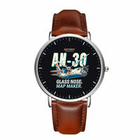 Thumbnail for Antonov An-30 - Cartoon - Slim Leather - Silver and Brown Leather Strap