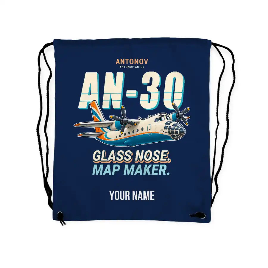 Antonov An-30 - Drawstring Bag - Cartoon + Name - Dark Blue