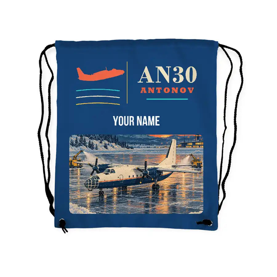 Antonov An-30 - Drawstring Bag - Classic + Name - Blue