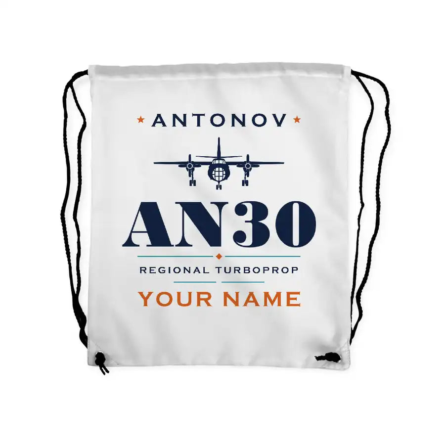 Antonov An-30 - Drawstring Bag - Heritage + Name - White