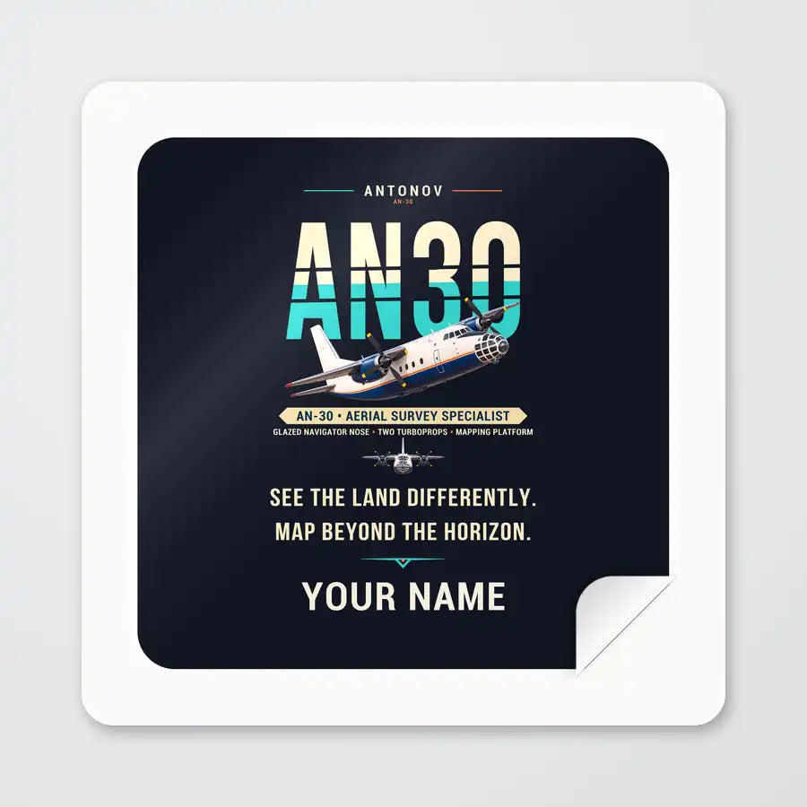 Antonov An-30 - Original + Name - Square Sticker - Peel