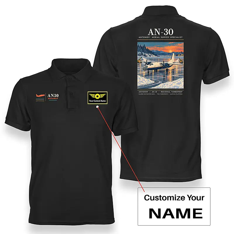 Antonov An-30 - Poster - Double-Side Polo - Black + Name