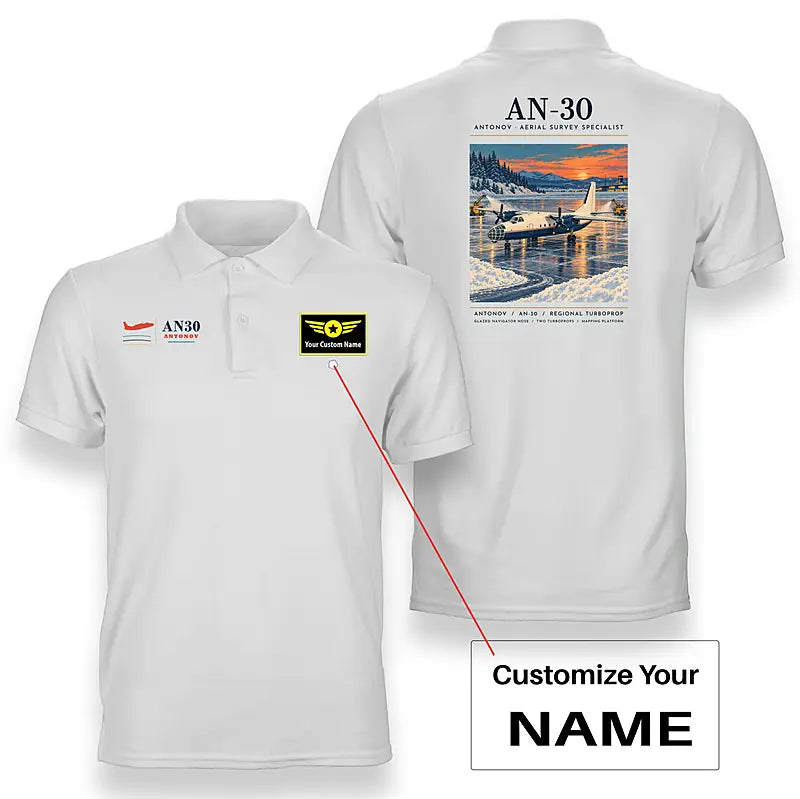 Antonov An-30 - Poster - Double-Side Polo - White + Name