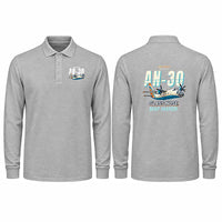 Thumbnail for Antonov An-30 Premium Polo T-Shirts - Cartoon - Long Sleeve - Gray