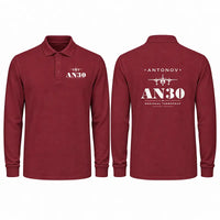 Thumbnail for Antonov An-30 Premium Polo T-Shirts - Heritage - Long Sleeve - Dark Red