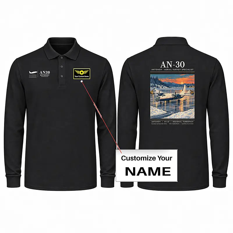 Antonov An-30 Premium Polo T-Shirts - Poster + Name - Long Sleeve - Black