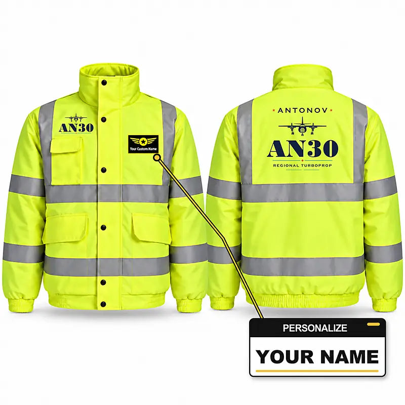 Antonov An-30 Reflective Winter Jackets - Heritage + Name - Fluorescent Yellow