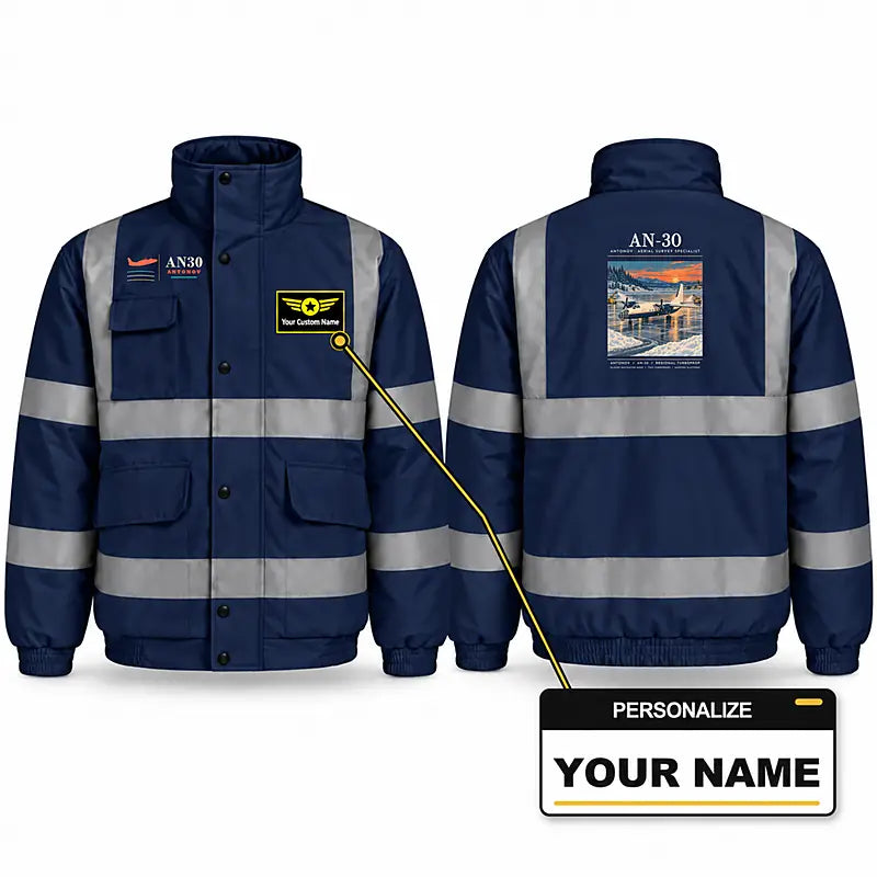 Antonov An-30 Reflective Winter Jackets - Poster + Name - Navy Blue