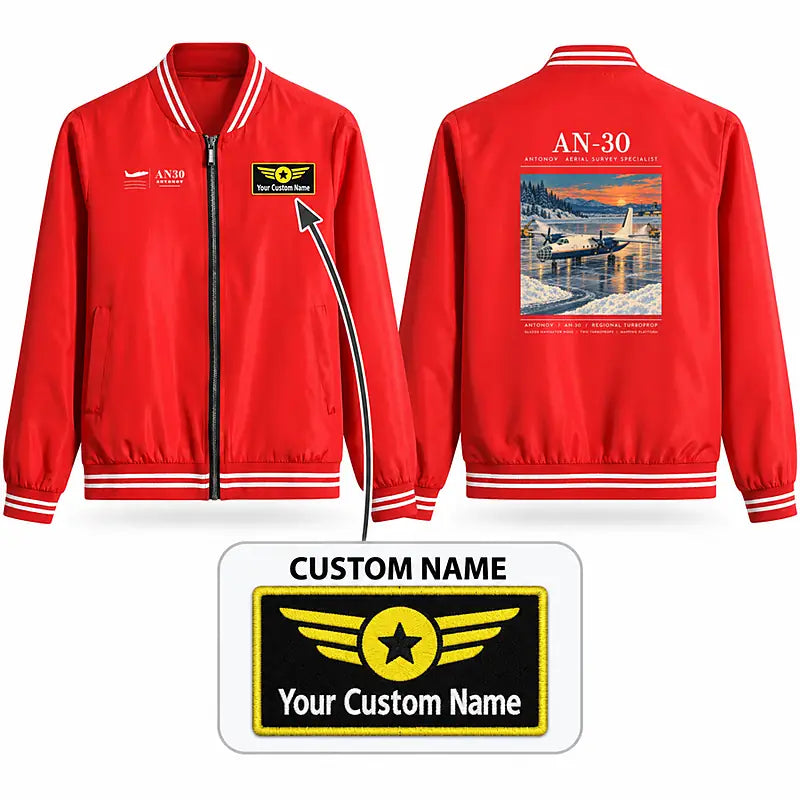 Antonov An-30 Stylish Jackets - Baseball Collar - Poster + Name - Red