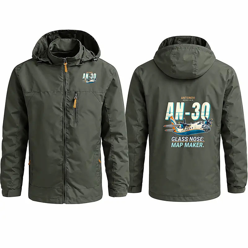 Antonov An-30 Stylish Jackets - Hooded Windbreaker - Cartoon - Olive Green