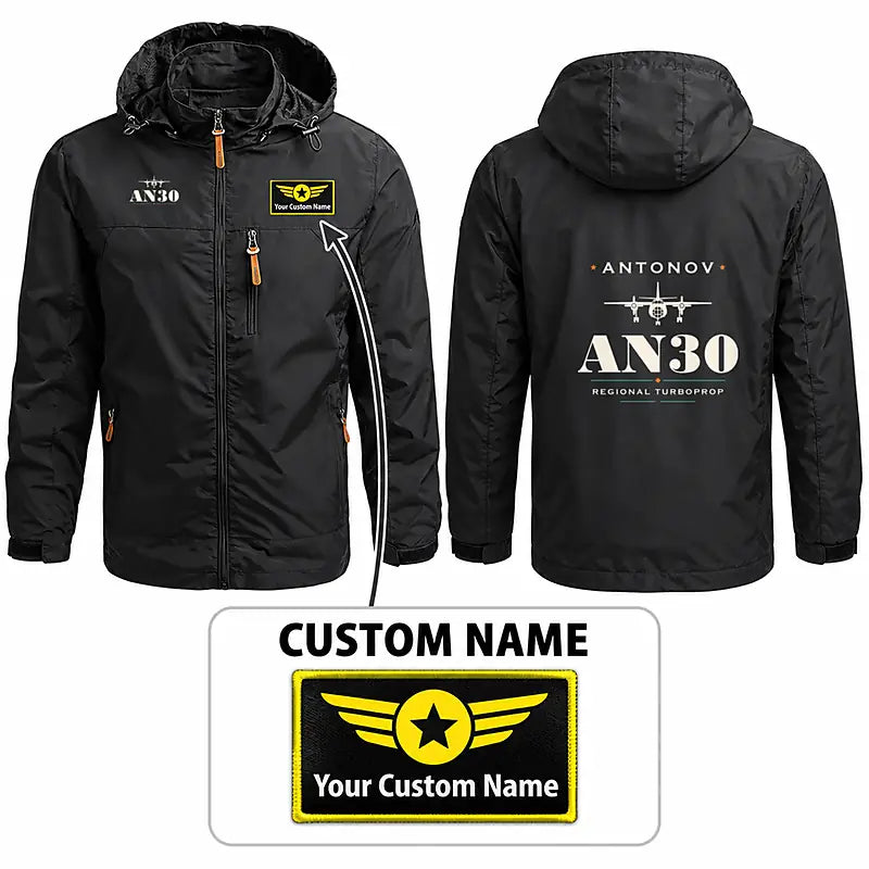 Antonov An-30 Stylish Jackets - Hooded Windbreaker - Heritage + Name - Black