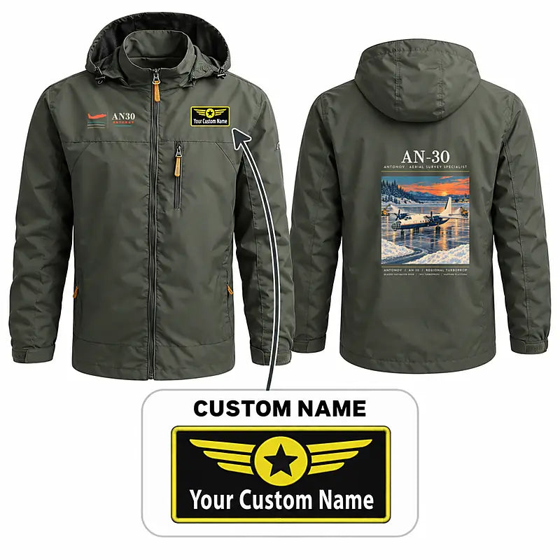 Antonov An-30 Stylish Jackets - Hooded Windbreaker - Poster + Name - Olive Green