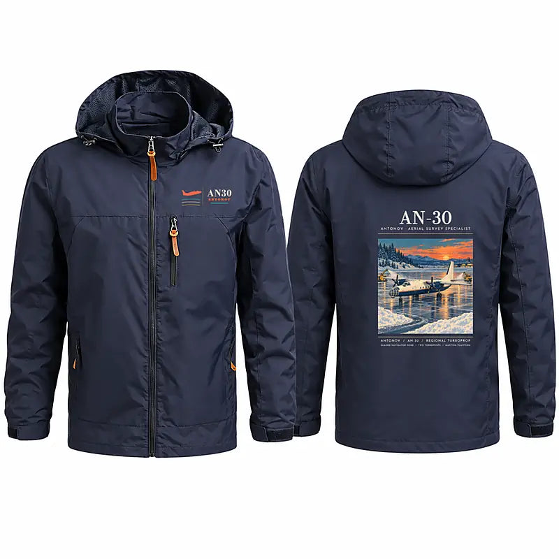 Antonov An-30 Stylish Jackets - Hooded Windbreaker - Poster - Navy Blue